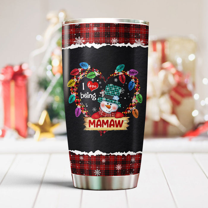 Personalized Tumbler Gifts For Grandma From Grandkids I Love Being Mamaw Red Plaid Custom Name Travel Cup For Christmas