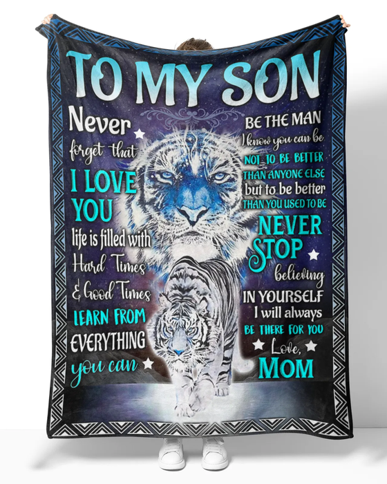 Personalized Fleece Blanket To My Son Lighting White Tiger Family Premium Blankets Custom Name