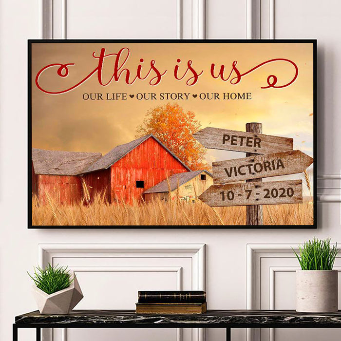 Personalized Wall Art Canvas For Family House On Farm Under Sunset Street Sign Poster Custom Multi Name & Date