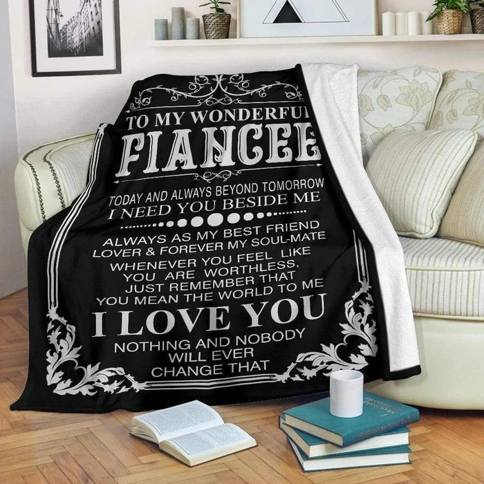 Personalized Black Blanket To My Wonderful Fiancee Today And Always Beyond Tomorrow Custom Name Valentine Fleece