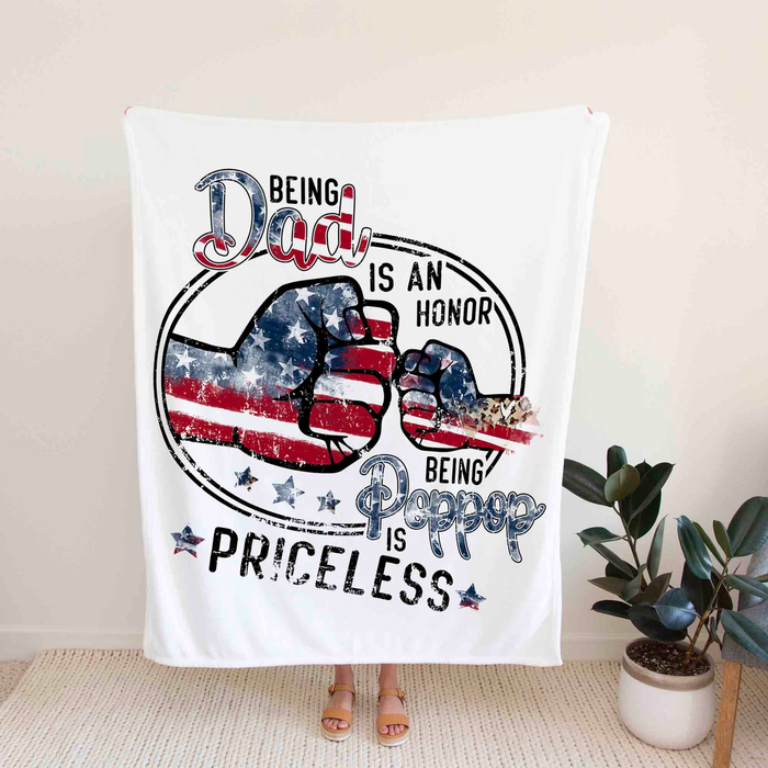 Personalized Blanket Gifts For Grandfather From Grandchild Being Poppop Is Priceless USA Flag Custom Name For Christmas