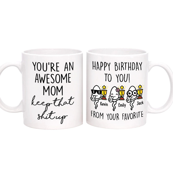 Personalized Ceramic Coffee Mug Happy Birthday Awesome Mom Funny Sperm Custom Name 11 15oz Mother's Day Cup