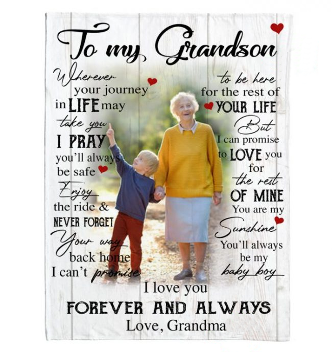 Personalized To My Grandson Blanket From Grandparents Pray You'll Always Be Safe Custom Name Photo Gifts For Birthday