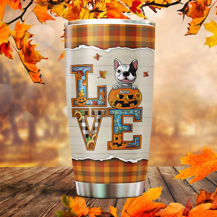 Personalized Tumbler For Pet Lover Fall Halloween Autumn Leopard Pumpkins Custom Name Travel Cup Gifts For Thanksgiving