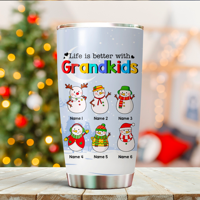 Personalized Tumbler Gifts For Grandma Life Is Better With Grandkids Snowmen Custom Name Travel Cup For Christmas