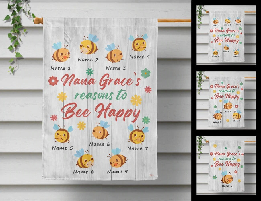 Personalized Garden Flag For Nana Nana's Reasons To Bee Happy Cute Flower Custom Grandkids Name Welcome Flag Gifts