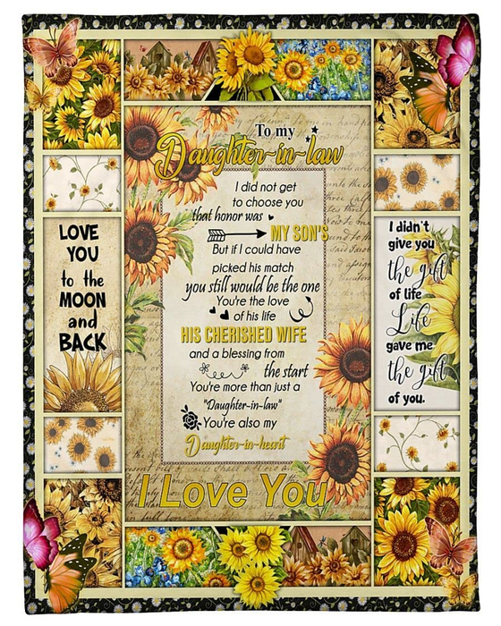 Personalized Vintage Sherpa Blanket To My Daughter In Law Rustic Sunflower Pattern Print Custom Name Mom Blankets