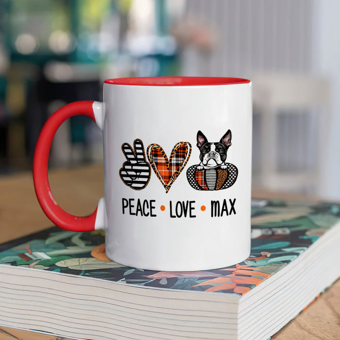 Personalized Coffee Mug Gifts For Dog Owners Peace Love Dog Fall Leopard Pumpkins Custom Name Accent Cup For Christmas