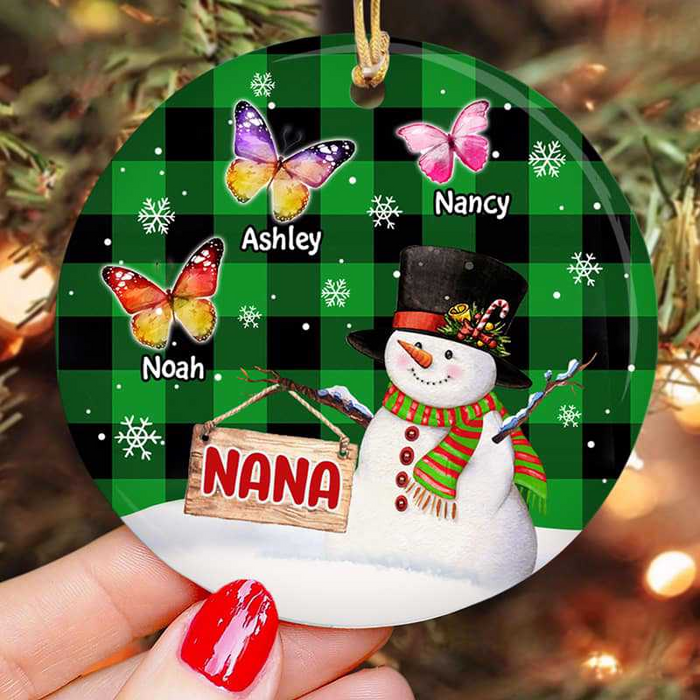 Personalized Ornament For Grandmother From Grandkids Butterflies Snowman Checkered Plaid Custom Name Gifts For Christmas