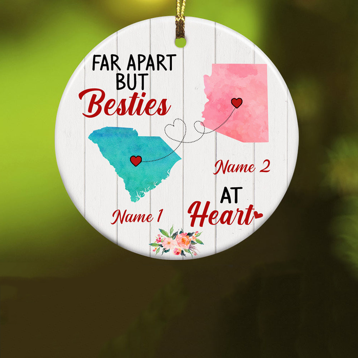 Personalized Ornament Long Distance Gifts For Sisters Besties Far Apart But Heart Colorful Custom Name Tree Hanging