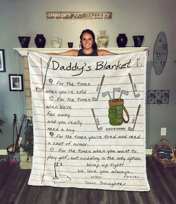 Personalized Fleece Blanket For Golf Lovers Daddy'S Blanket For The Time We'Re Far Away Custom Kids Name Letter Blanket