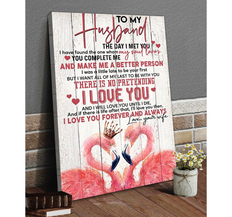 Personalized To My Husband Canvas Wall Art From Wife Flamingo Couples Crown Pink Hearts Custom Name Poster Prints