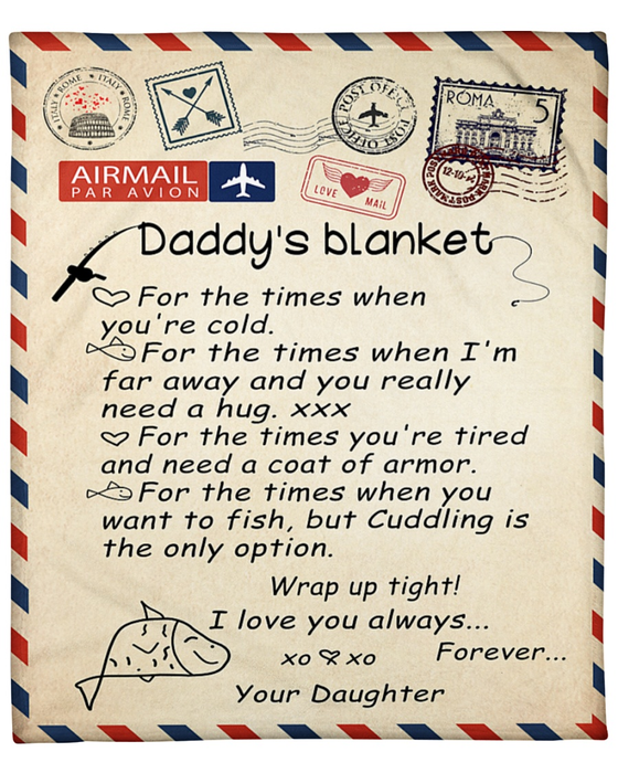 Personalized Blanket To My Fishing Dad From Daughter I Love You Rustic Airmail Style Custom Name Premium Blanket