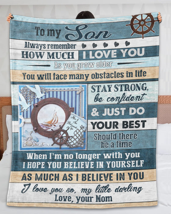 Personalized To My Son Blanket From Parents Custom Name Sailor Blue Wood As You Grow Older Gifts For Christmas