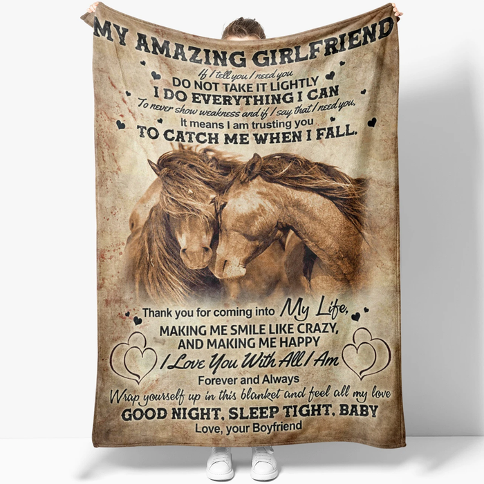 Personalized Fleece Sherpa Blanket To My Amazing Girlfriend From Boyfriend I Love You With All I Am Horse Couple Printed