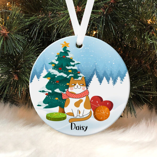Personalized Ornament For Cat Lover Snow Heart Snowballs Pine Tree Custom Name Tree Hanging Gifts For Christmas Xmas