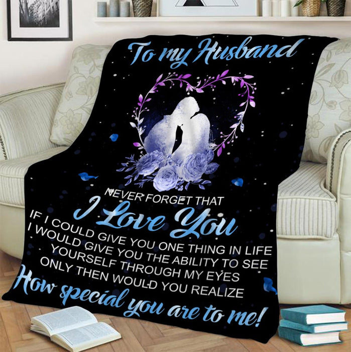 Personalized Valentine Blanket To My Husband Never Forget That I Love You Lighting Couple In Heart Blanket Custom Name