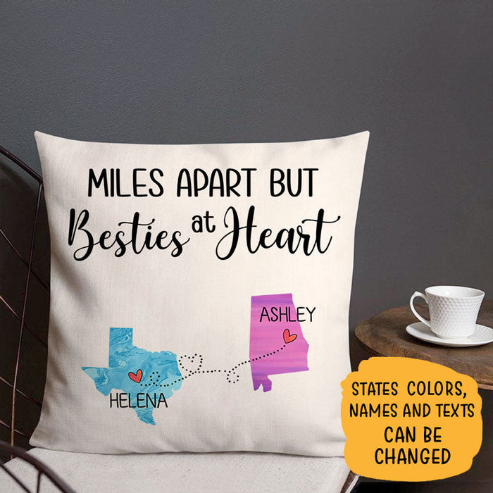 Personalized Square Pillow For Friend Miles Apart Besties At Heart Orange States Custom Name Sofa Cushion Birthday Gifts