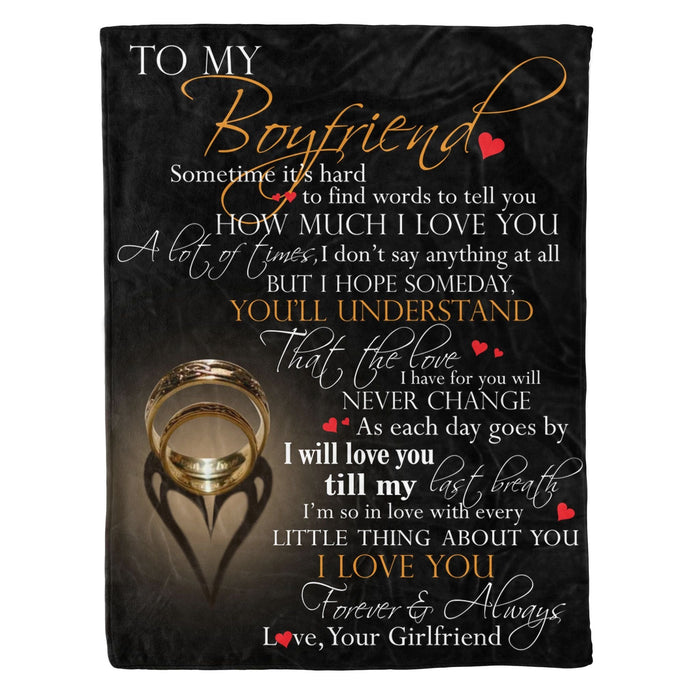 Personalized Valentine Blanket To My Boyfriend I Love You Till My Last Breath 3D Ring Couple Blanket Custom Name