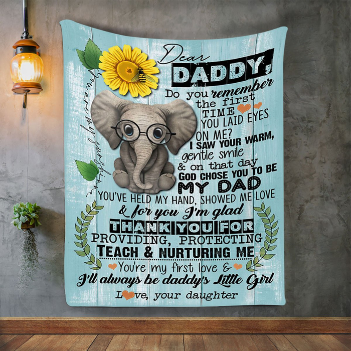 Personalized Dear Daddy Blanket From Daughter Do You Remember The First Time You Laid Eyes On Me Elephant & Sunflower