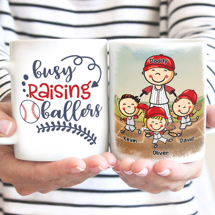 Personalized Ceramic Coffee Mug For Baseball Lovers To Dad Busy Raising Ballers Kids Print Custom Name 11 15oz Cup