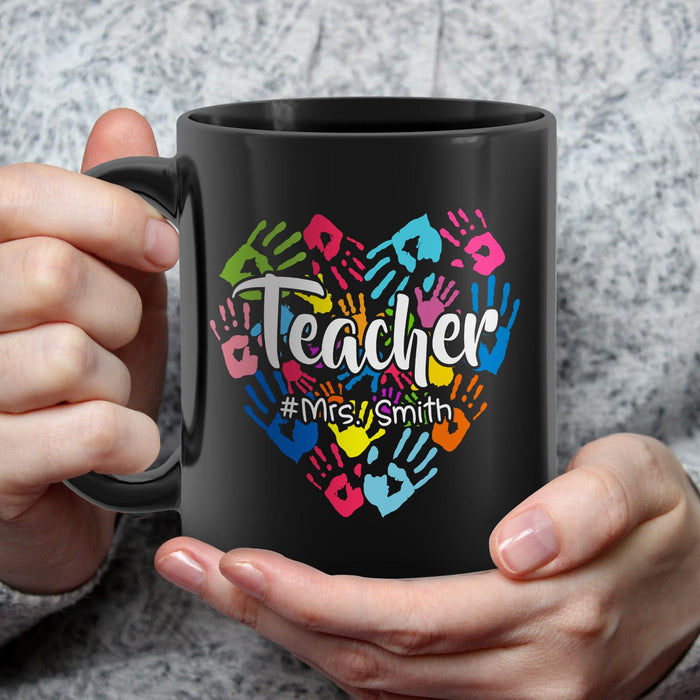 Personalized Ceramic Coffee Mug For Teachers Colorful Handprint Printed Custom Name 11 15oz Back To School Cup