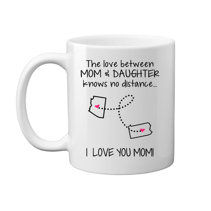 Personalized Coffee Mug For Mom The Love Between Mother And Daughter Custom Name White Cup Long Distance Gifts Ideas