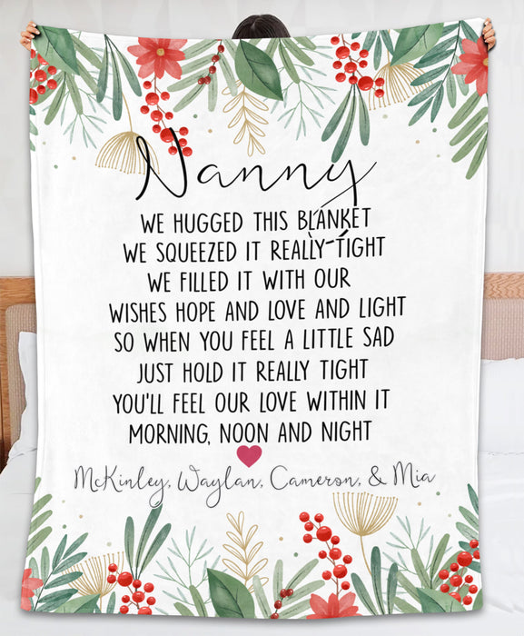 Personalized To My Grandma Blanket From Grandchildren Just Hold It Really Tight Floral Custom Name Gifts For Christmas