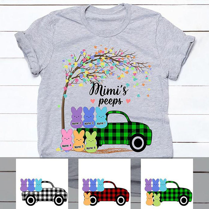 Personalized T-Shirt For Grandma Mimi'S Peeps Cute Bunny Truck Plaid Design Custom Grandkids Name Easter Day Shirt
