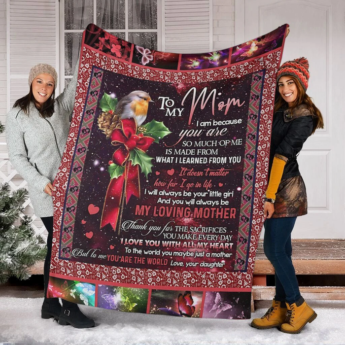 Personalized Fleece Blanket For Mom From Daughter I Will Always Be Your Little Girl Bird With Bow Tie Christmas Blankets
