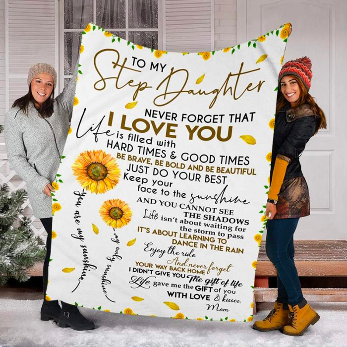 Personalized To My Stepdaughter Blanket From Step Mom Dad Be Brave Bold Beautiful Sunflowers Custom Name Birthday Gifts