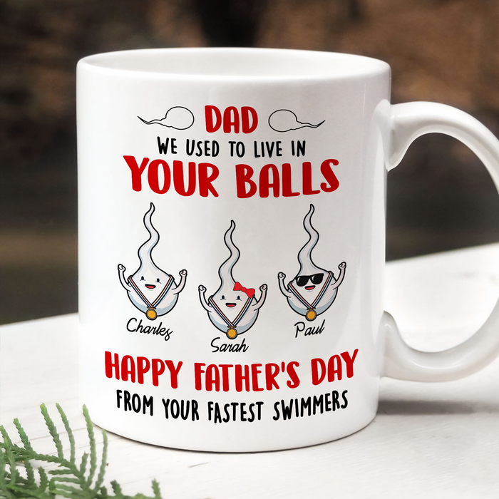 Personalized White Ceramic Mug For Dad Cute Funny Sperm With Gold Medal Printed Custom Kids Name 11 15oz Cup