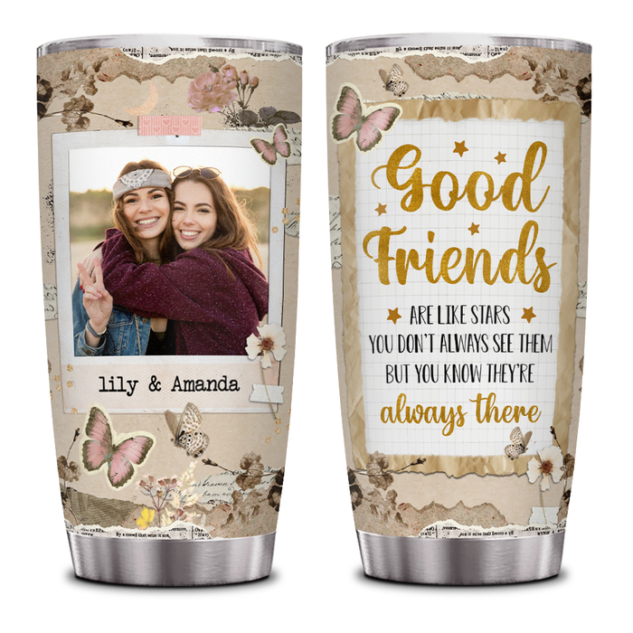 Personalized Tumbler Gifts For Bestie Bff Friends Are Like Stars Vintage Flower  Custom Name Photo 20oz Travel Cup