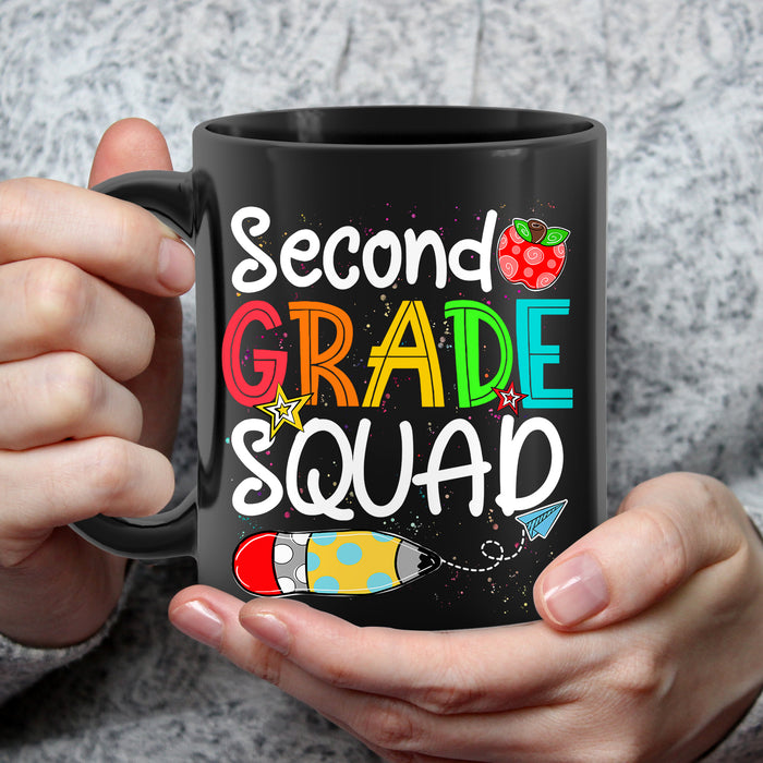 Personalized Back To School Mug Second Grade Squad Colorful Design Custom Grade Level 11 15oz Ceramic Coffee Cup