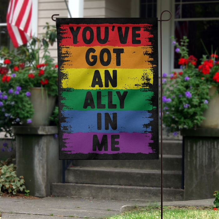 Pride Flag For LGBT Lesbian Gay Lovers You've Got An Ally In Me Colorful Rainbow Design Welcome Garden Flag