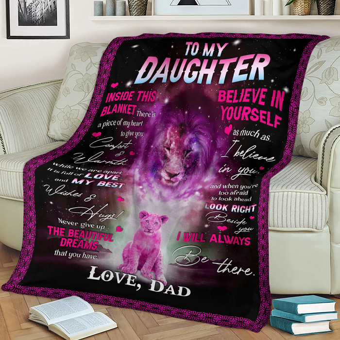 Personalized To My Daughter Blanket From Dad Inside This Blanket Is A Piece Of My Heart Old Lion & Baby Lion Printed