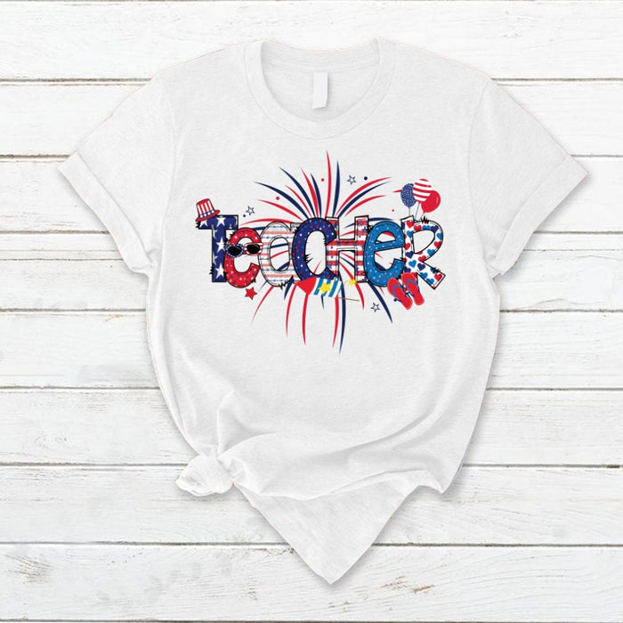 Classic T-Shirt For Teacher Appreciation 4th July Fireworks American Flag Gifts For Back To School Funny Women Shirt