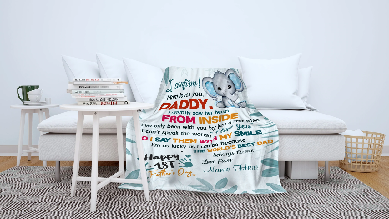 Personalized Blanket To My Dad From Baby Bump Happy First Father's Day Cute Funny Baby Elephant Print Custom Name