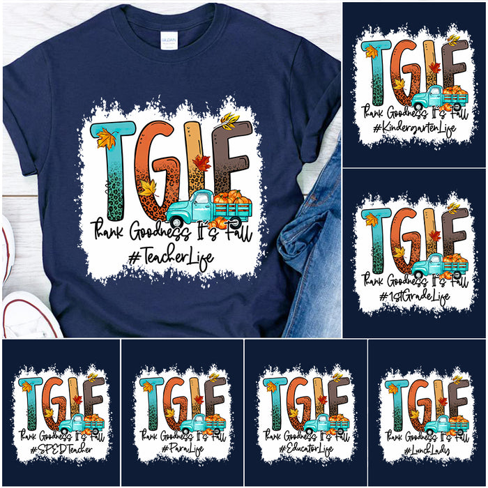 Personalized T-Shirt For Teacher TGIF Thank Goodness It's Fall Hashtag Teacher Life Pumpkin Truck Back To School Outfit