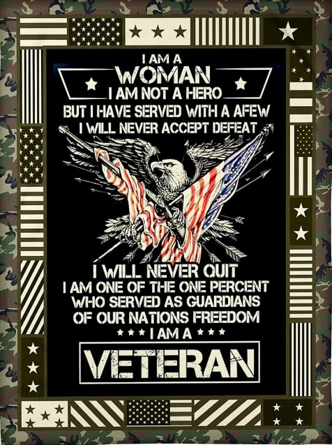Fleece Blanket for Soldier I Am A Woman I Am Not A Hero With Print USA Flag And Eagle Wing Design Camo