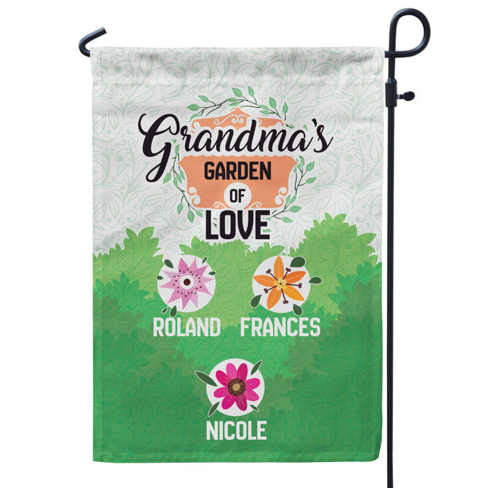 Personalized Garden Flag For Grandma's Garden Of Love Colorful Flowers Print Custom Grandkids Name Welcome Flag