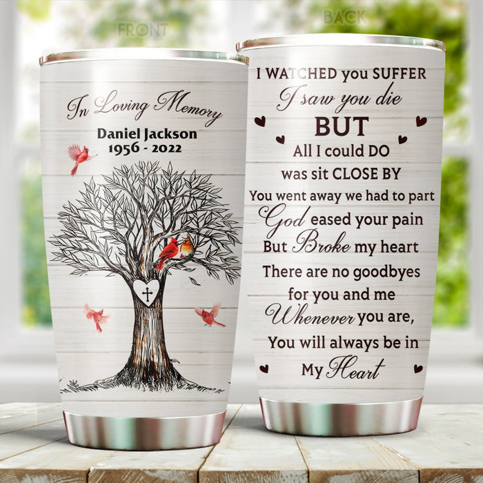 Personalized Memorial Tumbler For Loss Of Loved One In Loving Memory Vintage Tree Cardinal Custom Name Travel Cup