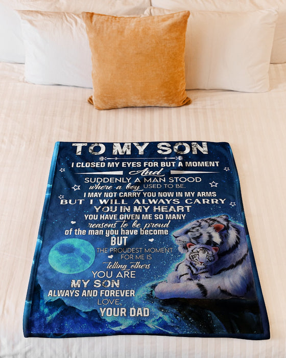Personalized To My Son Blanket From Mom Dad Custom Name Tiger Moon I Closed My Eyes Gifts For Christmas