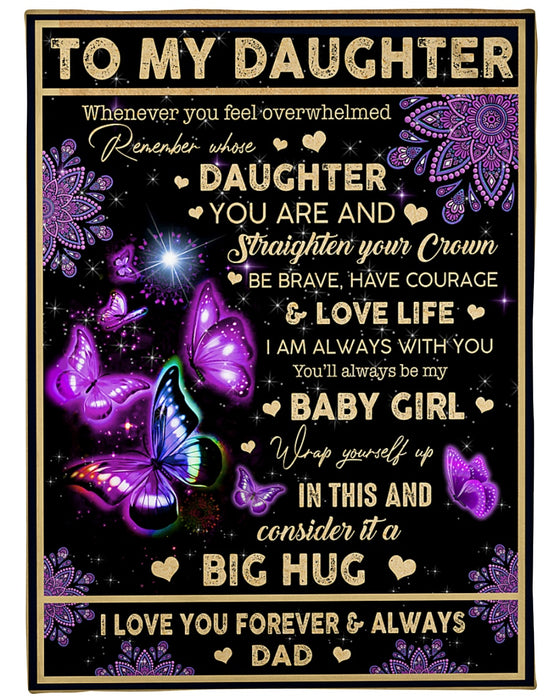 Personalized Blanket To My Daughter From Dad Vintage Design Butterfly Print Galaxy Background Custom Name