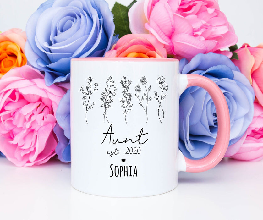 Personalized Coffee Mug For Aunty From Niece Nephew Wild Flowers Cute Minimal Est Custom Name Gifts For Christmas