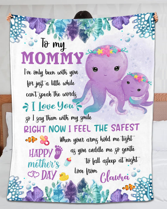 Personalized To My Mommy Blanket From Newborn Son Daughter Happy 1st Mother'S Day Cute Octopus Printed Custom Name