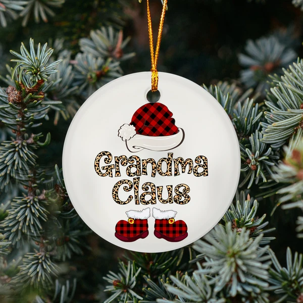 Personalized Ornament For Grandmother From Grandkids Leopard Buffalo Plaid Santa Claus Custom Name Gifts For Christmas