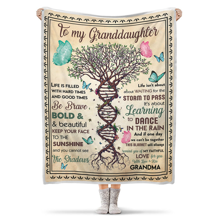 Personalized To My Granddaughter Blanket From Grandma Be Brave Bold And Beautiful Print Tree Of Life & Butterfly