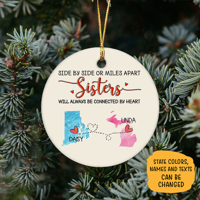 Personalized Ornament Long Distance Gifts For Sisters Be Connected By Heart Long Distance Custom Name Xmas Tree Hanging