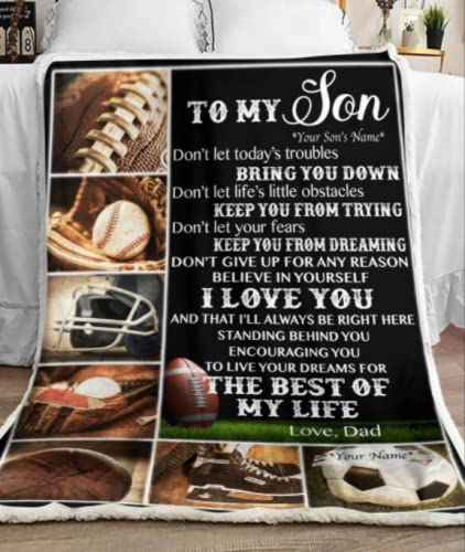 Personalized Ball Fleece Blanket To My Son Football Lovers 3D Ball Sports Design Print Custom Name Throw Blanket
